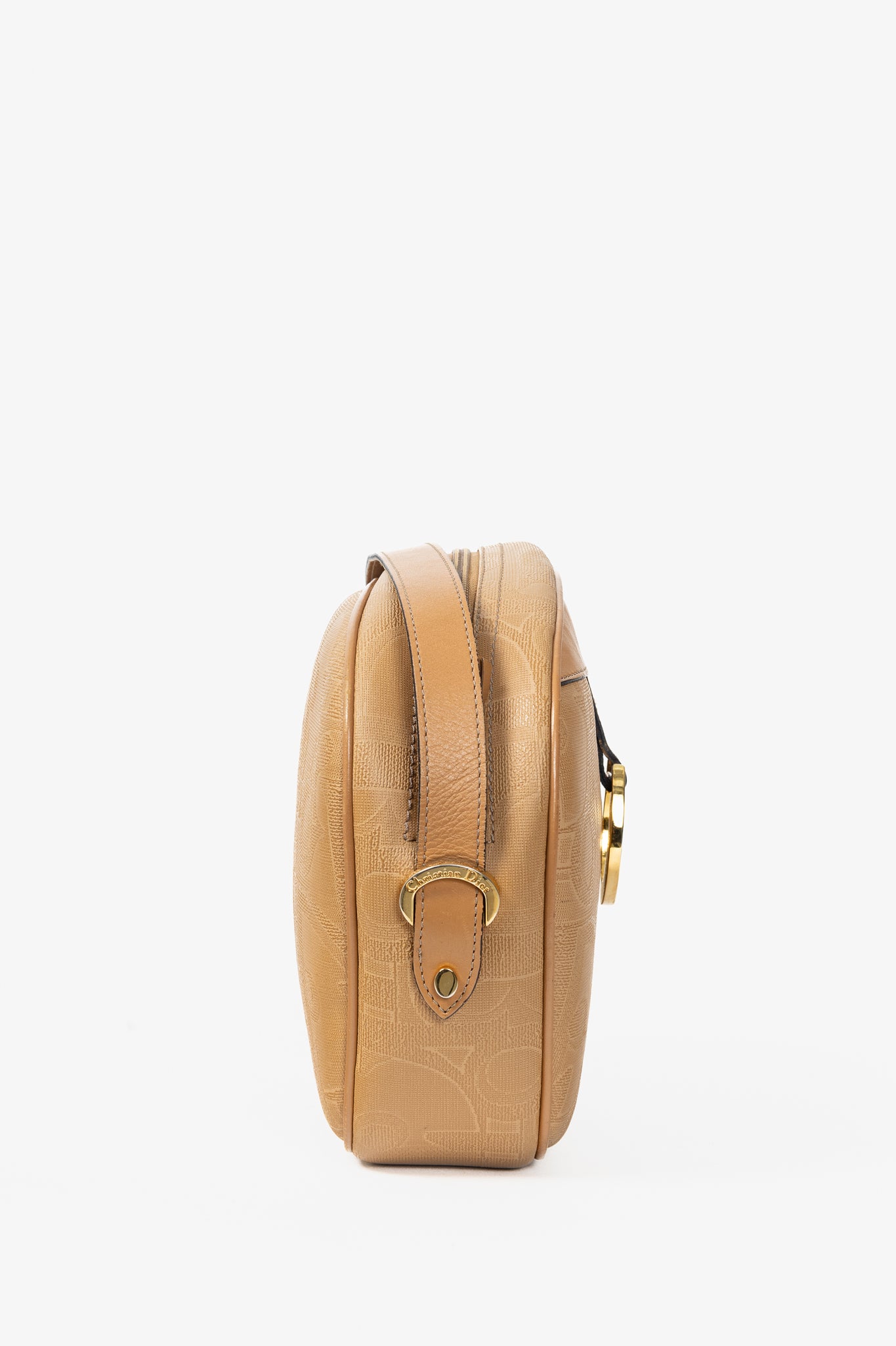 Christian Dior Camel Trotter Leather-Trim Shoulder Bag
