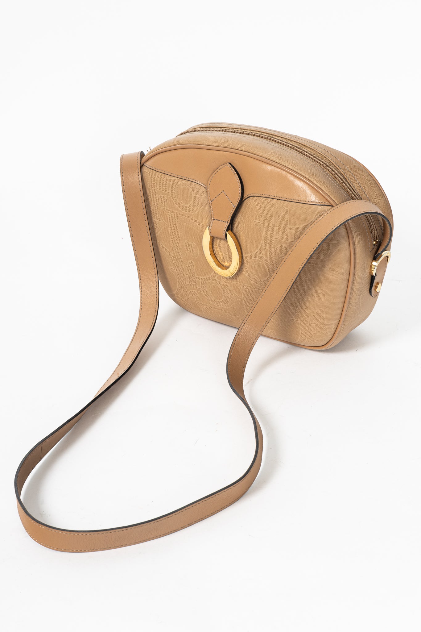 Christian Dior Camel Trotter Leather-Trim Shoulder Bag