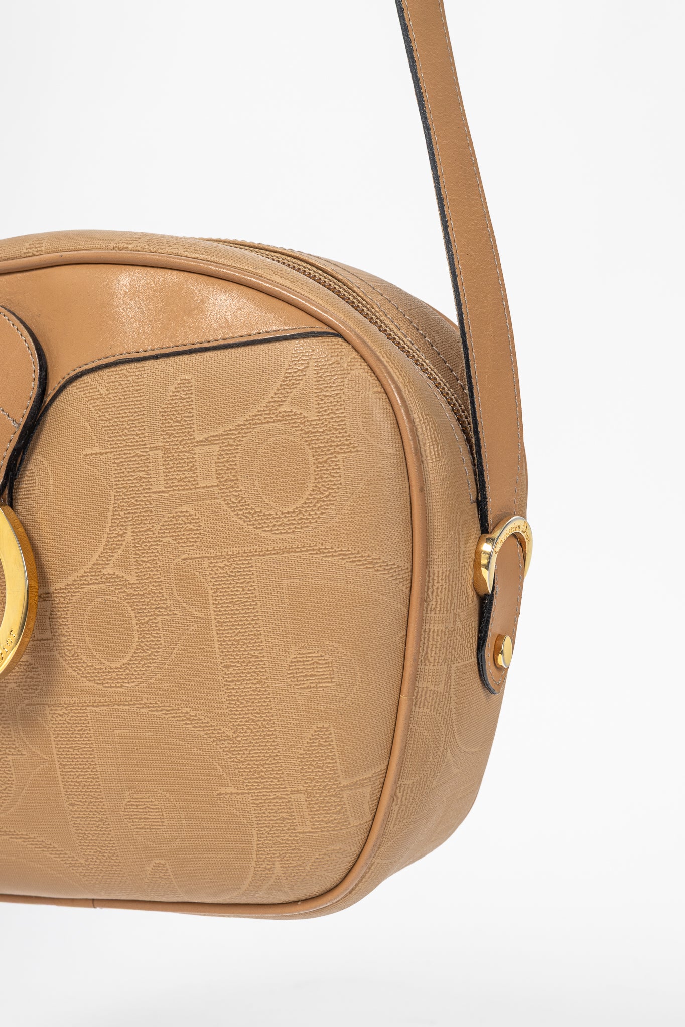 Christian Dior Camel Trotter Leather-Trim Shoulder Bag