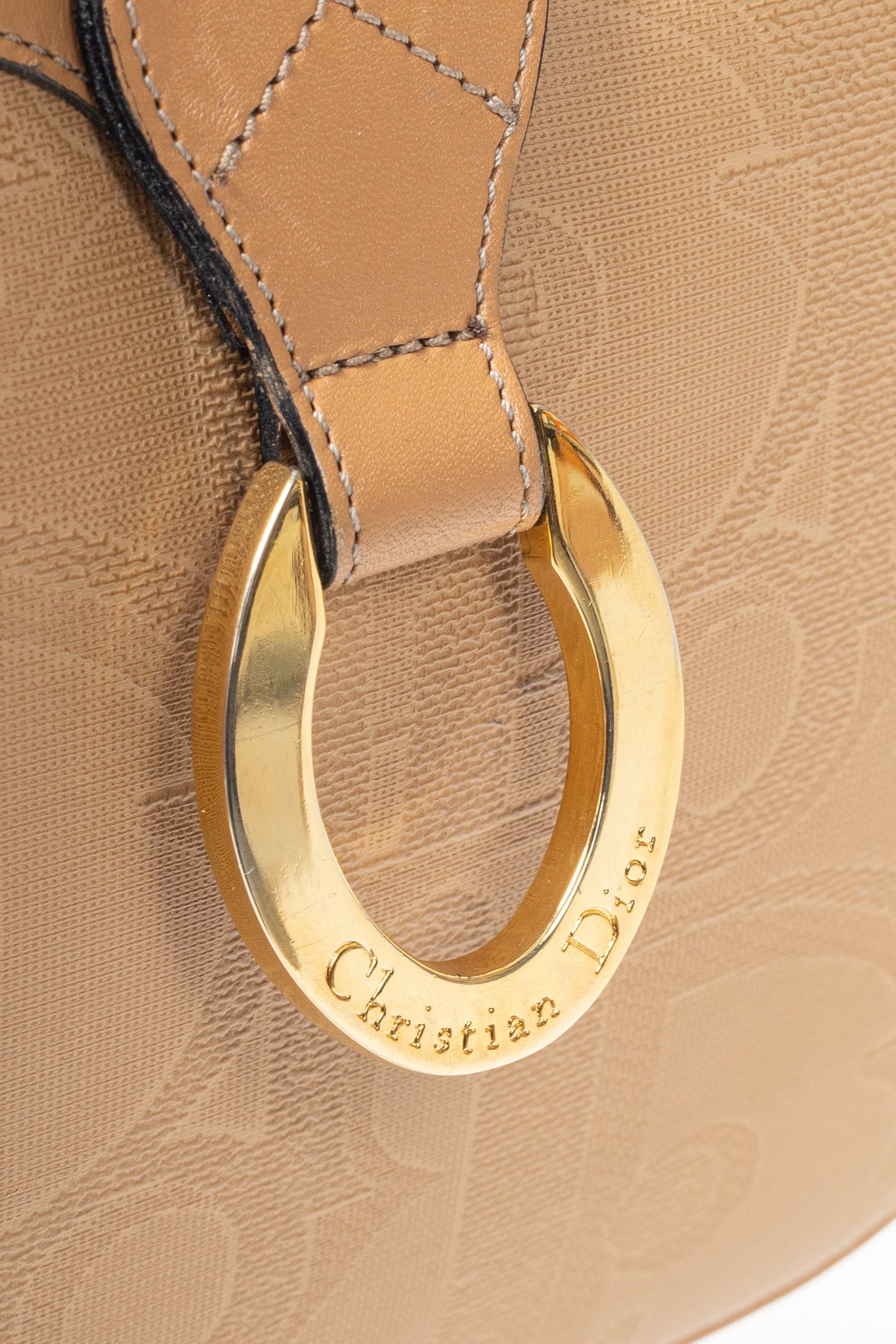 Christian Dior Camel Trotter Leather-Trim Shoulder Bag