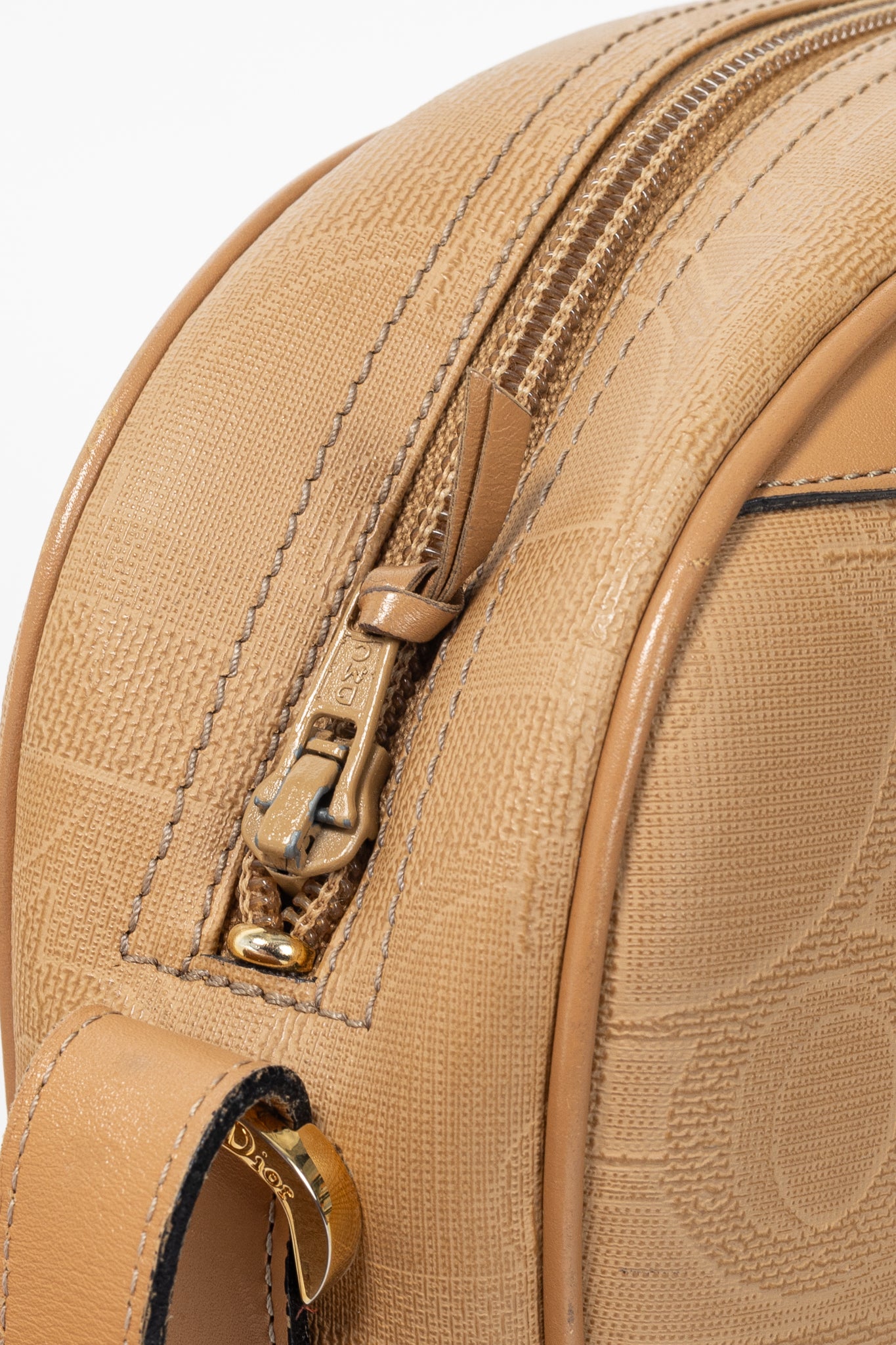 Christian Dior Camel Trotter Leather-Trim Shoulder Bag