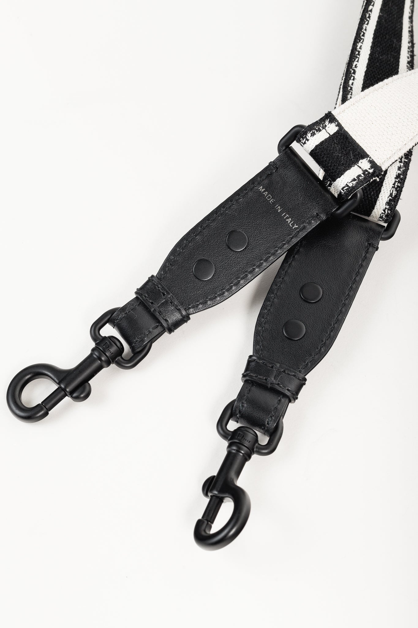 Christian Dior Black & White Logo-Embroidered Canvas Bag Strap