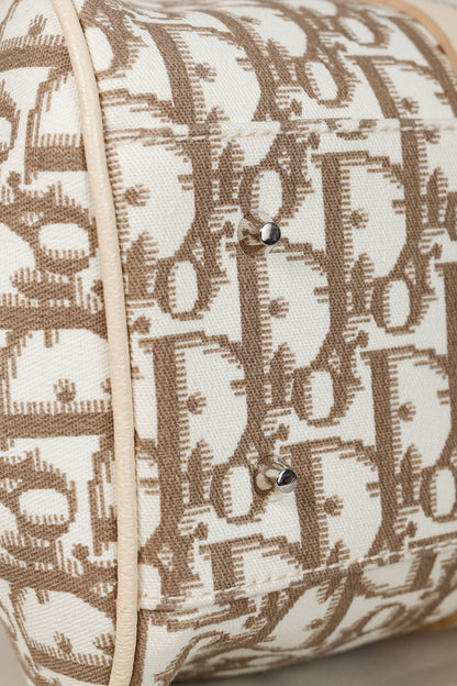 Christian Dior Vintage Flowers Beige Monogram Canvas Embroidered Frame Bag