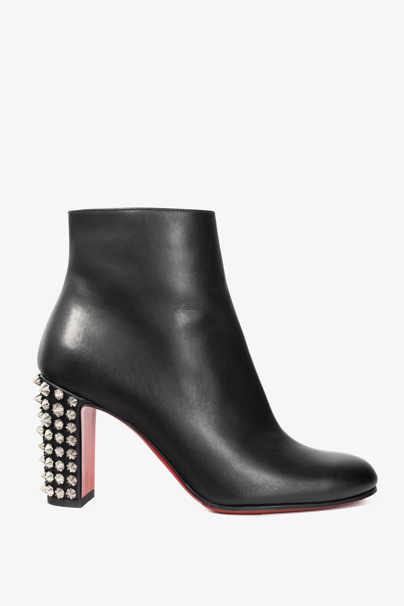 Christian Louboutin Suzi Folk 85 Black Leather Studded-Heel Booties