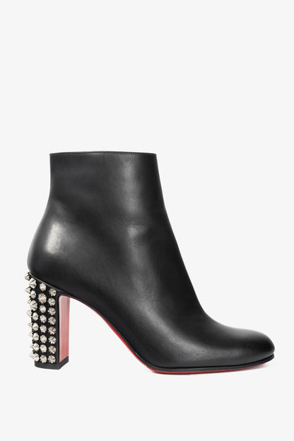 Christian Louboutin Suzi Folk 85 Black Leather Studded-Heel Booties
