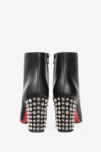 Christian Louboutin Suzi Folk 85 Black Leather Studded-Heel Booties