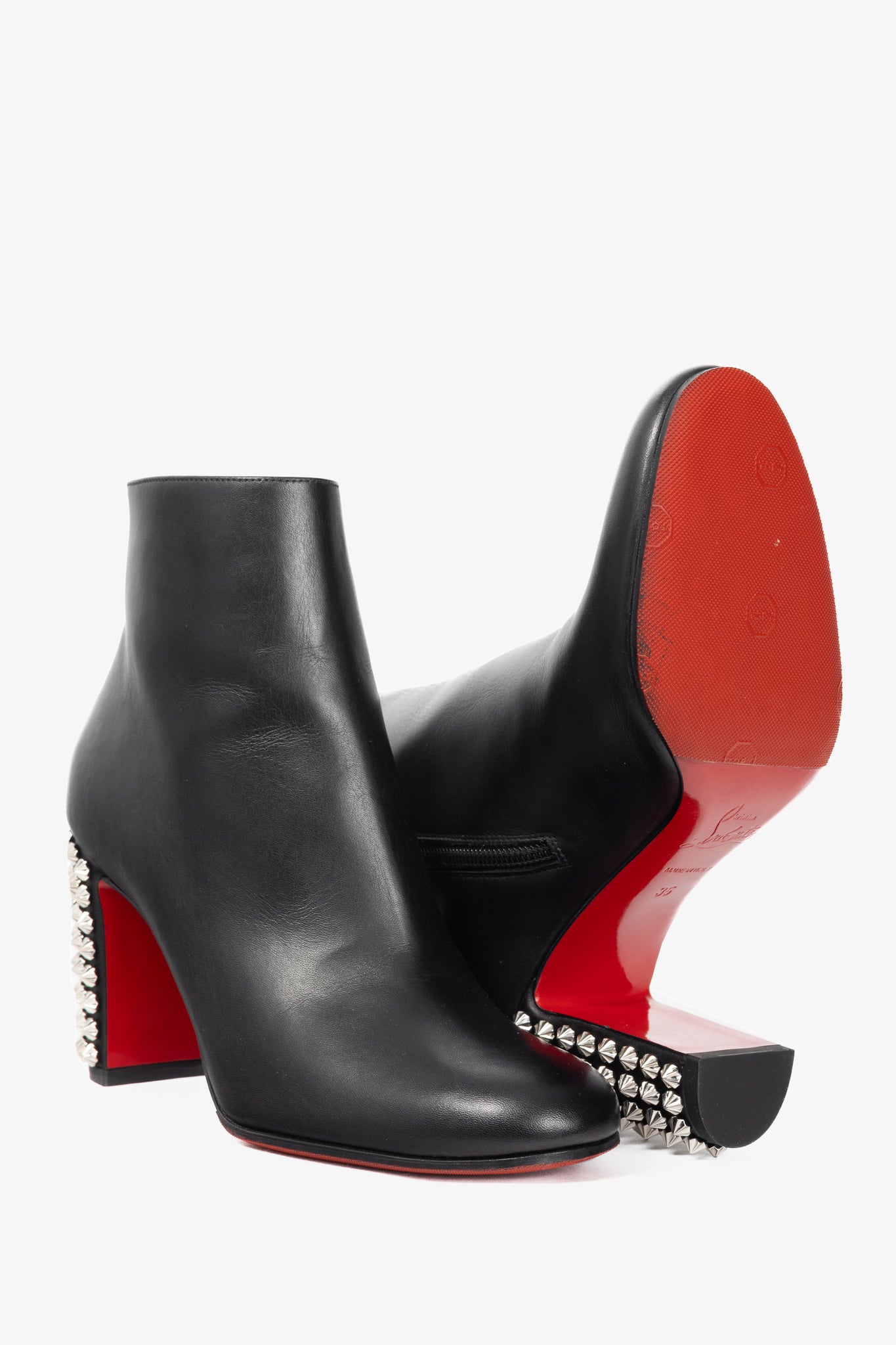 Christian Louboutin Suzi Folk 85 Black Leather Studded-Heel Booties