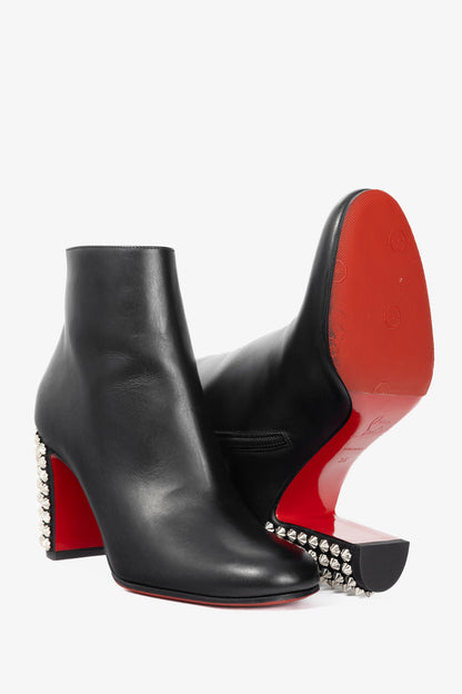 Christian Louboutin Suzi Folk 85 Black Leather Studded-Heel Booties