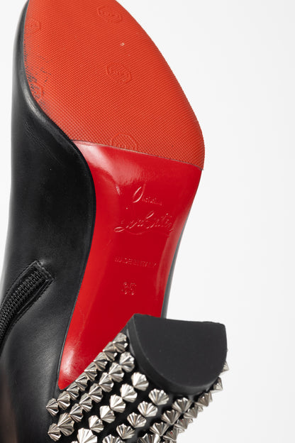 Christian Louboutin Suzi Folk 85 Black Leather Studded-Heel Booties