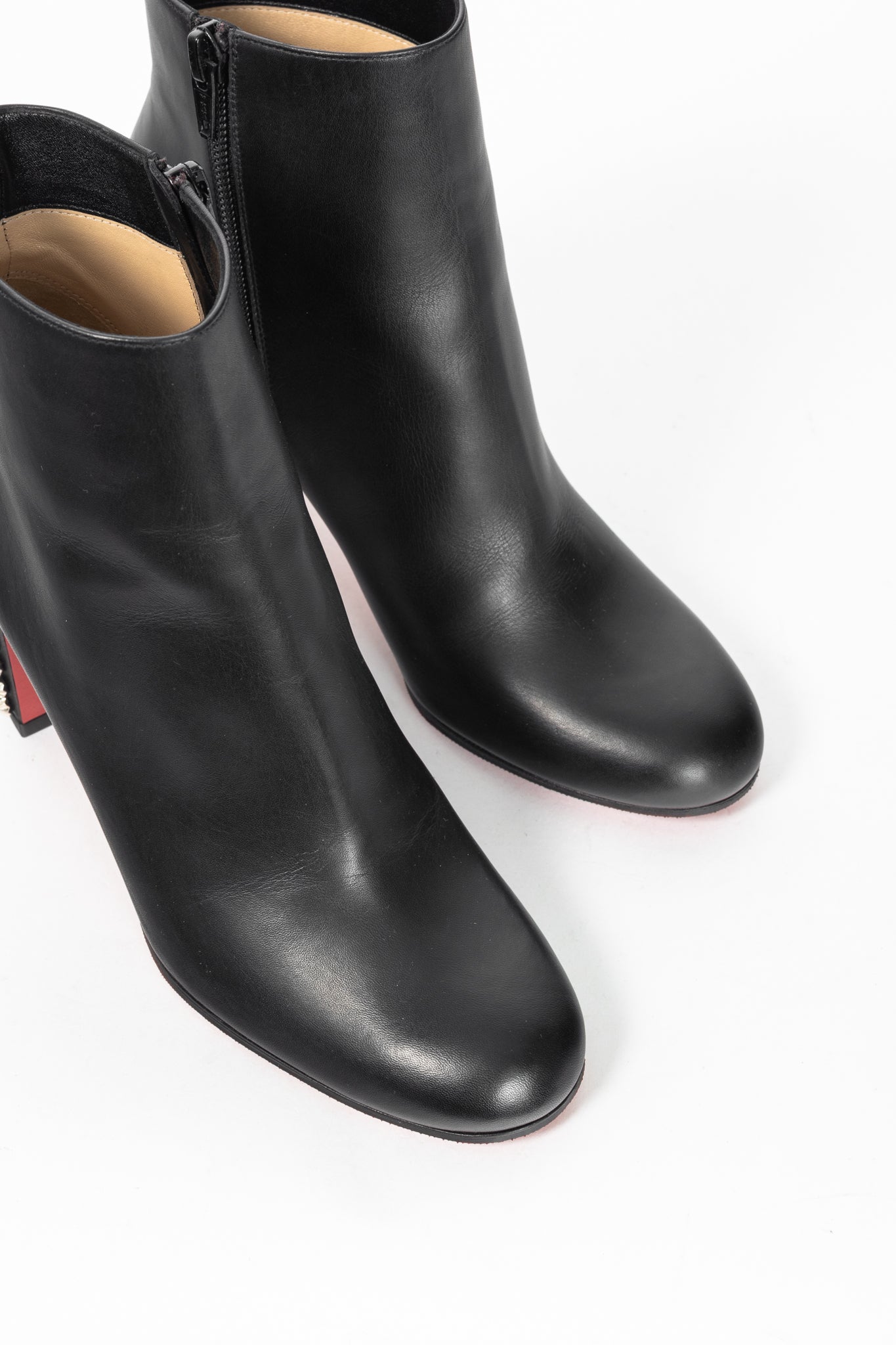 Christian Louboutin Suzi Folk 85 Black Leather Studded-Heel Booties
