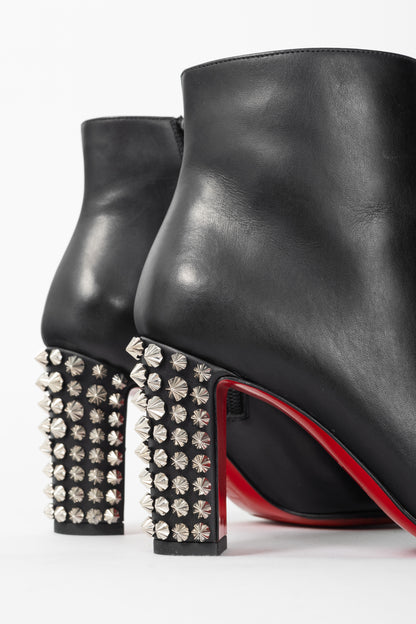 Christian Louboutin Suzi Folk 85 Black Leather Studded-Heel Booties