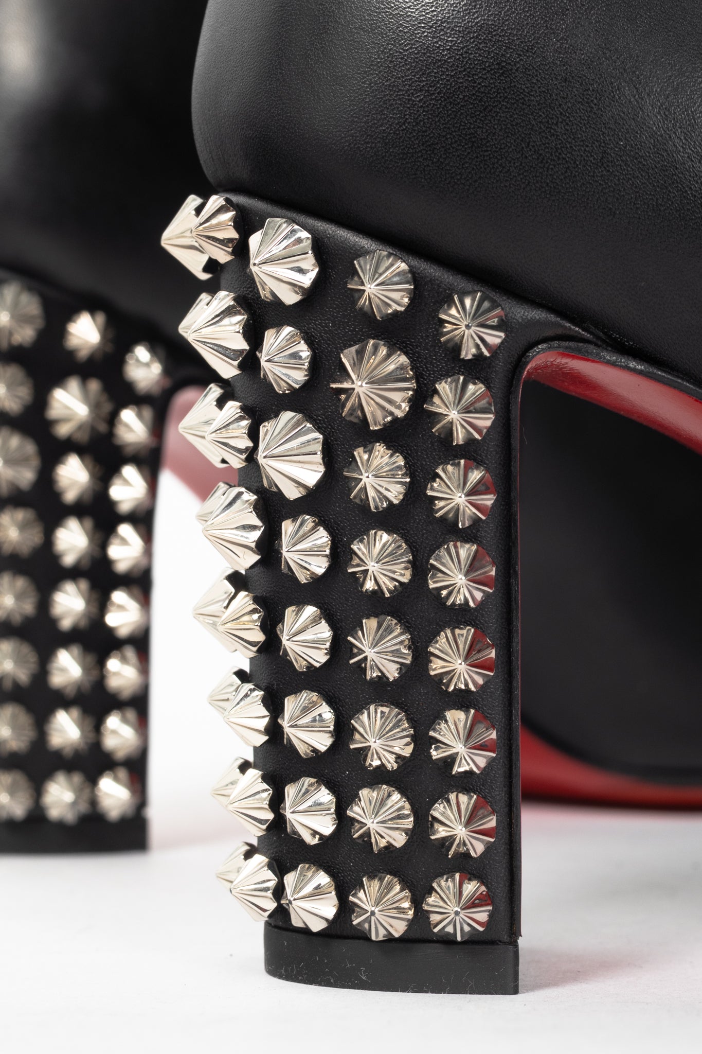 Christian Louboutin Suzi Folk 85 Black Leather Studded-Heel Booties