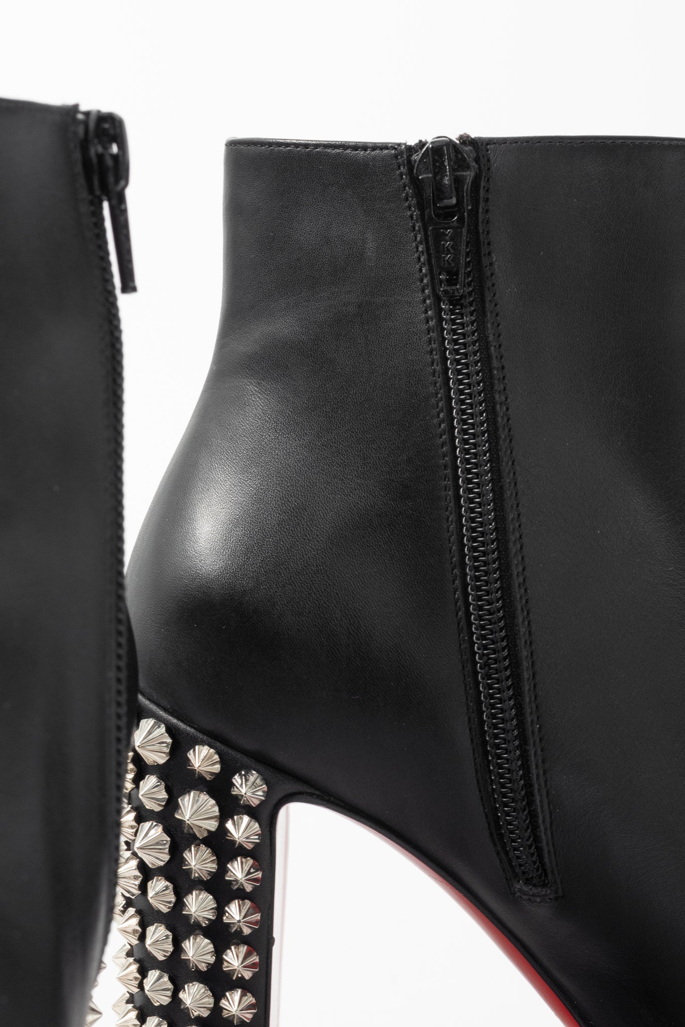 Christian Louboutin Suzi Folk 85 Black Leather Studded-Heel Booties