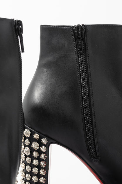 Christian Louboutin Suzi Folk 85 Black Leather Studded-Heel Booties