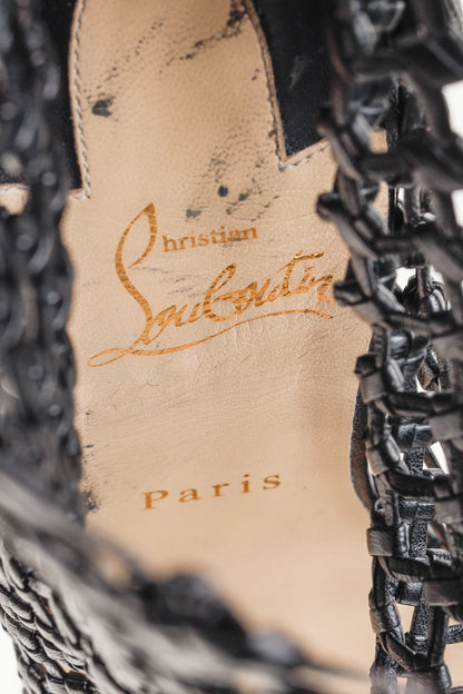 Christian Louboutin Porligat 120 Black Leather Woven Cage Heels