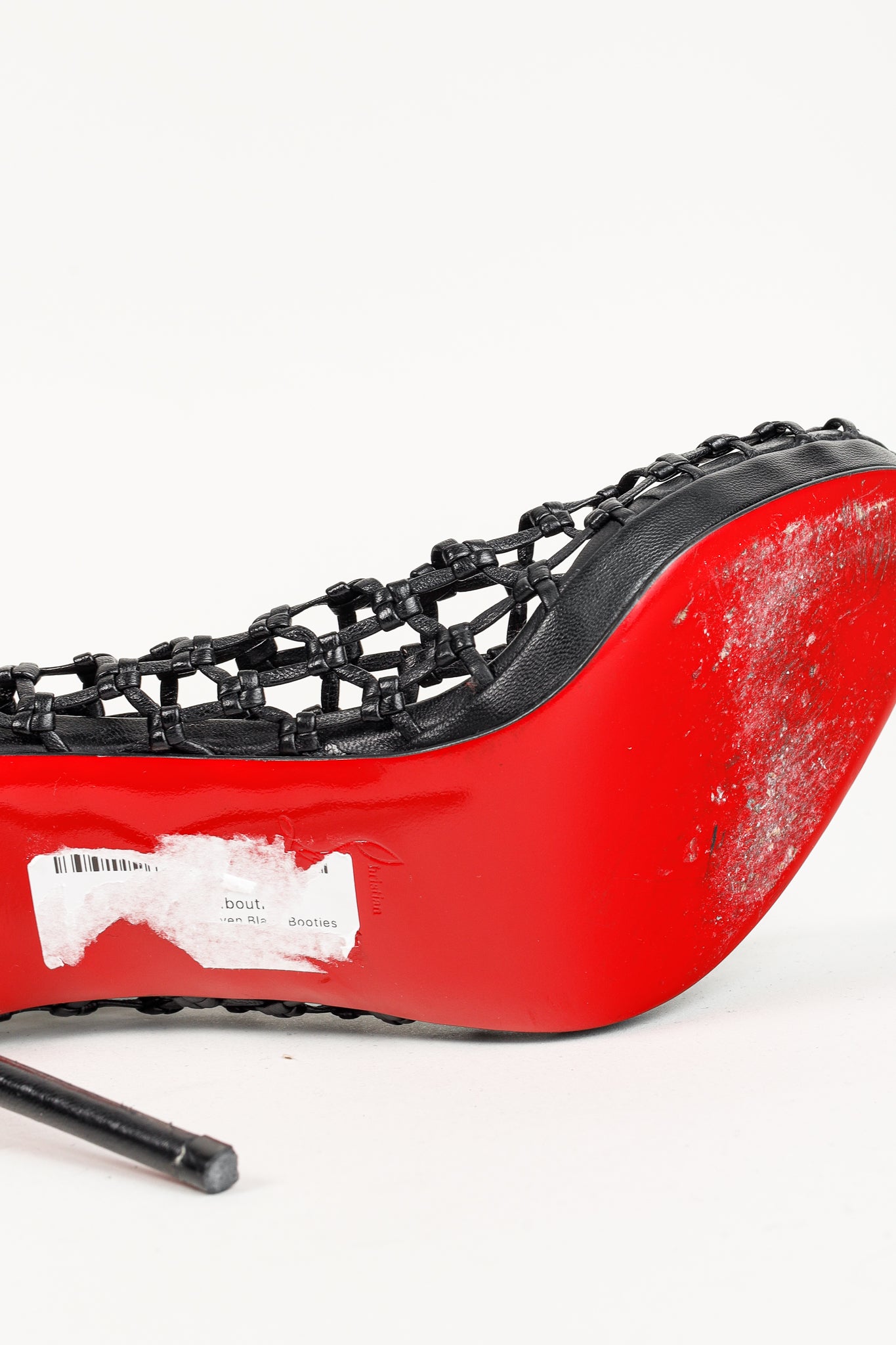 Christian Louboutin Porligat 120 Black Leather Woven Cage Heels