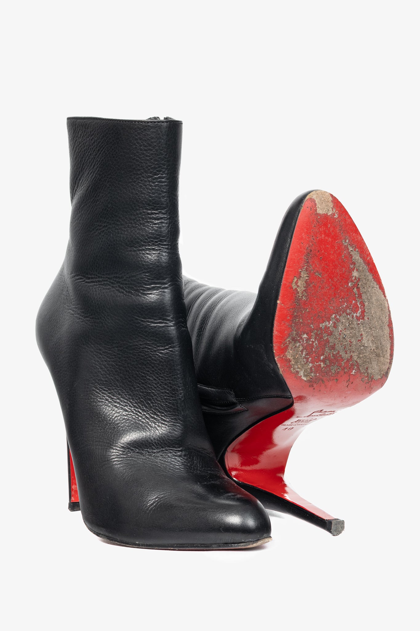Christian Louboutin Black Grained Leather Heeled Booties