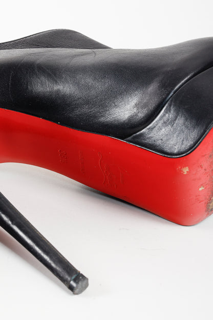 Christian Louboutin Leather Verita Asymmetric 150 Peep Toe Booties