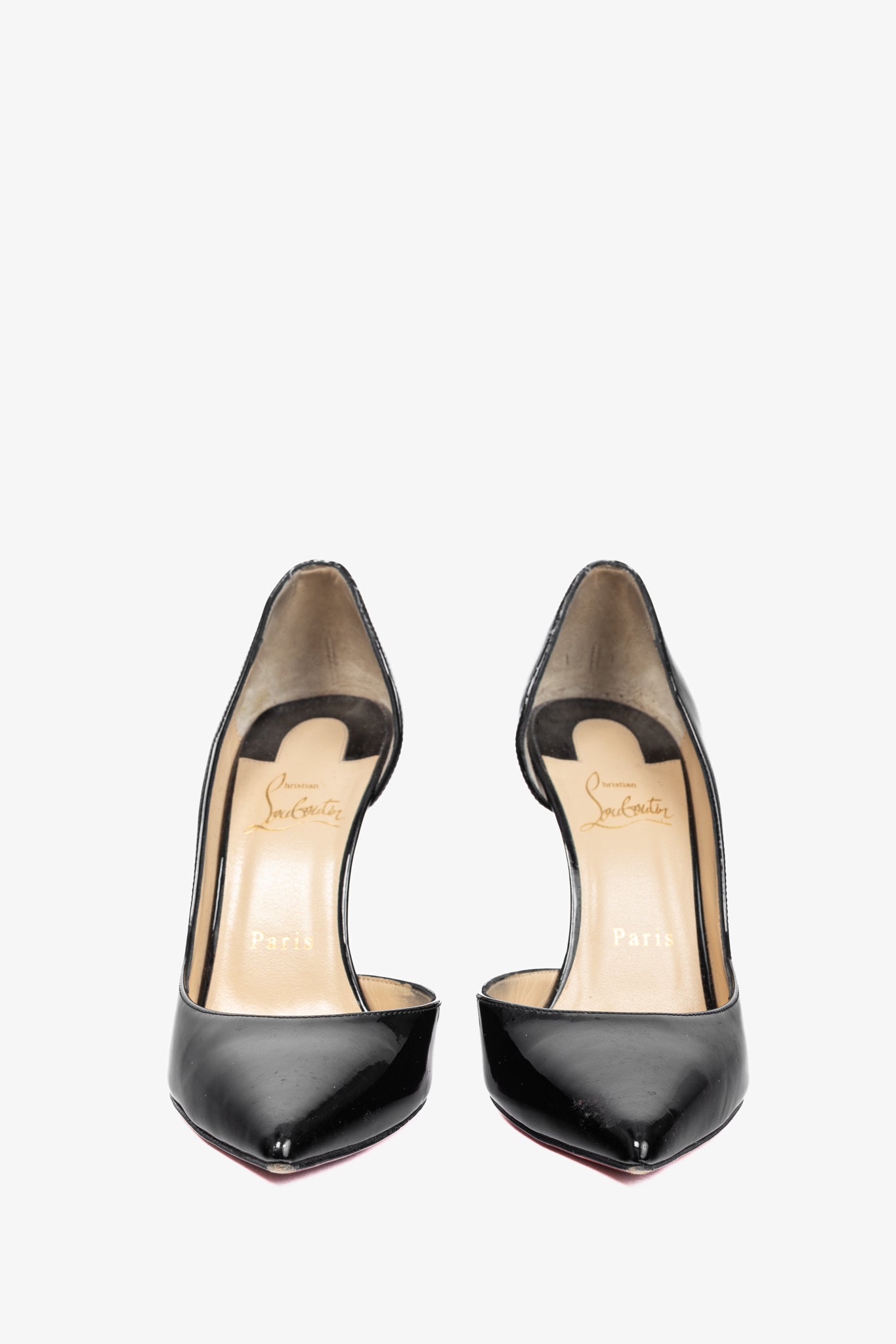 Christian Louboutin Iriza Black Patent Pointed Toe Half d'Orsay Pumps