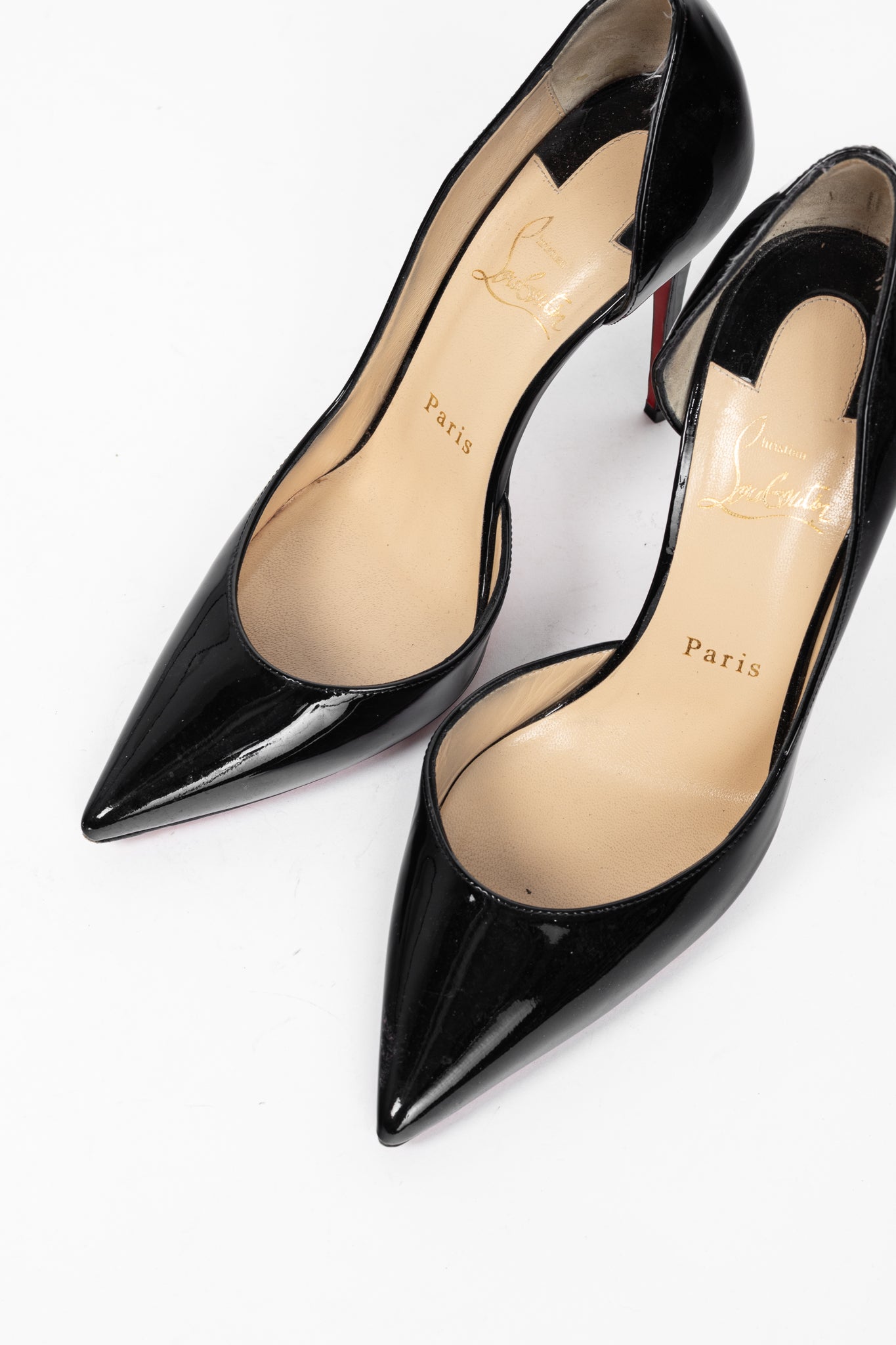 Christian Louboutin Iriza Black Patent Pointed Toe Half d'Orsay Pumps