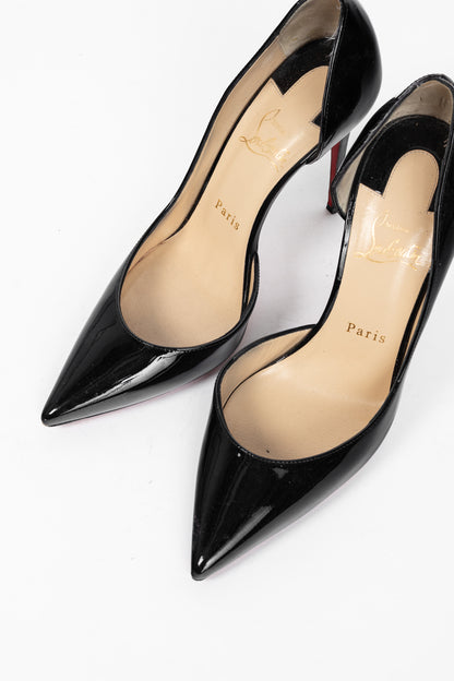 Christian Louboutin Iriza Black Patent Pointed Toe Half d'Orsay Pumps