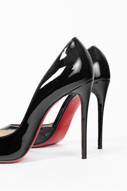 Christian Louboutin Iriza Black Patent Pointed Toe Half d'Orsay Pumps