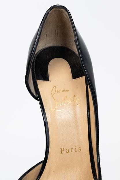 Christian Louboutin Iriza Black Patent Pointed Toe Half d'Orsay Pumps