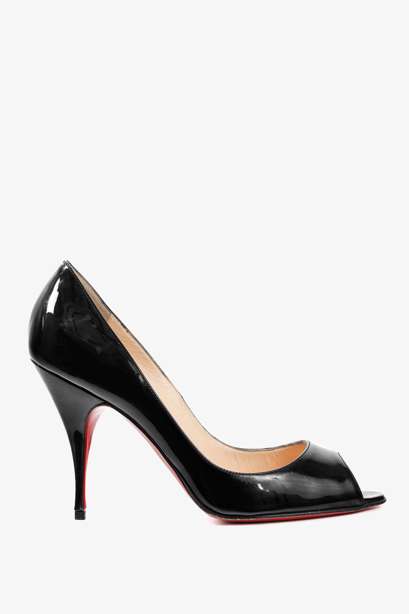 Christian Louboutin Yoyo 100 Black Patent Calf Leather Peep-Toe Pumps