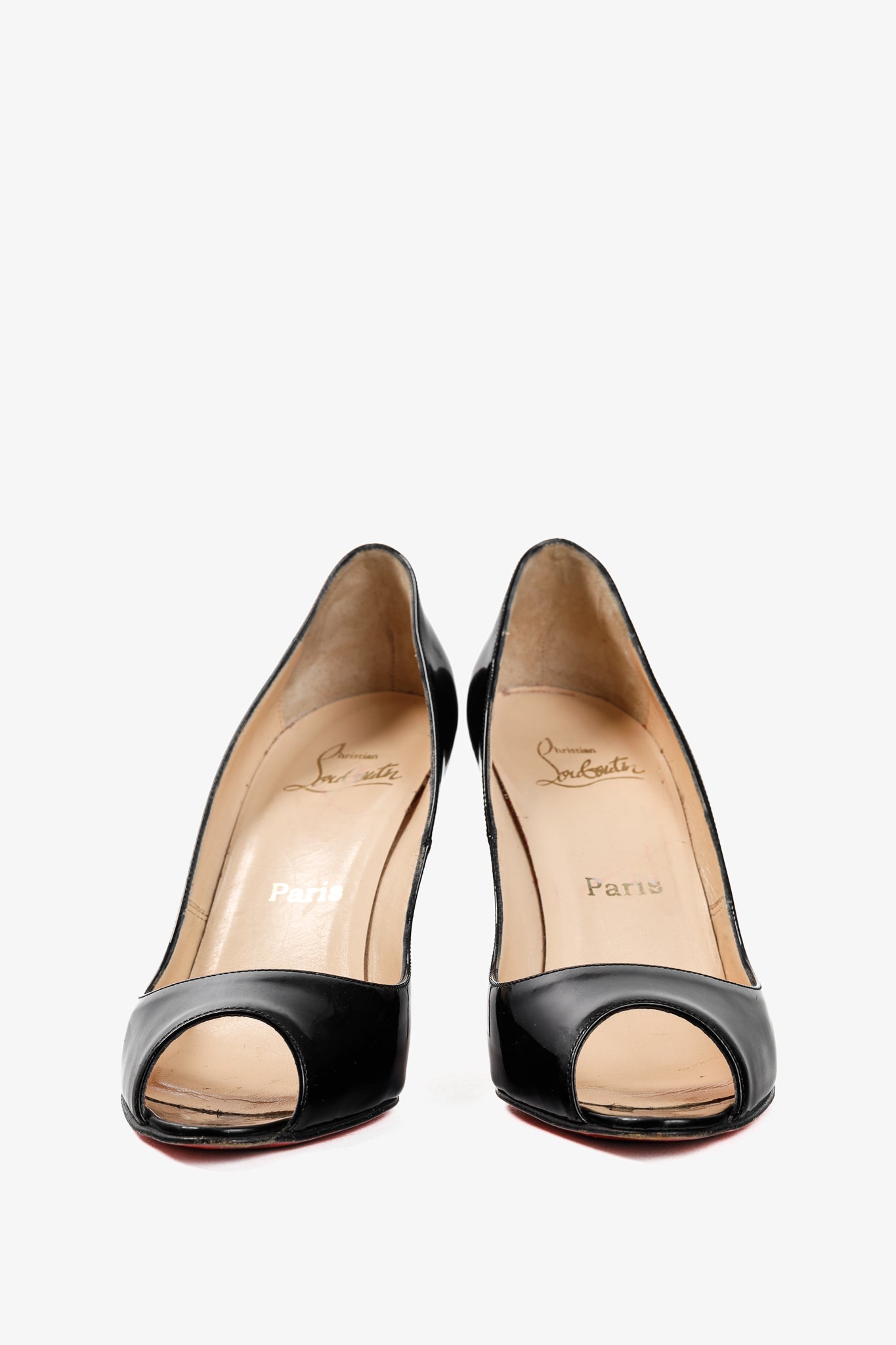 Christian Louboutin Yoyo 100 Black Patent Calf Leather Peep-Toe Pumps