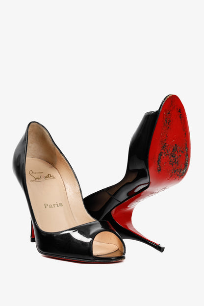 Christian Louboutin Yoyo 100 Black Patent Calf Leather Peep-Toe Pumps