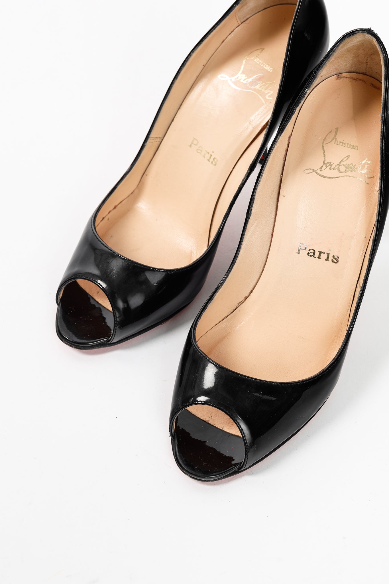 Christian Louboutin Yoyo 100 Black Patent Calf Leather Peep-Toe Pumps