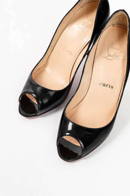 Christian Louboutin Yoyo 100 Black Patent Calf Leather Peep-Toe Pumps