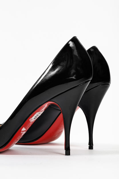 Christian Louboutin Yoyo 100 Black Patent Calf Leather Peep-Toe Pumps
