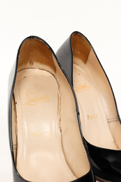 Christian Louboutin Fifi 100 Black Patent Leather Almond Toe Pumps