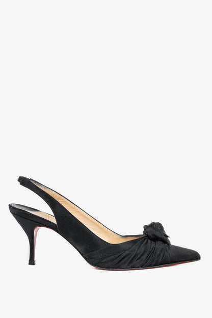 Christian Louboutin Francaise Sling Black Satin Knotted Heels