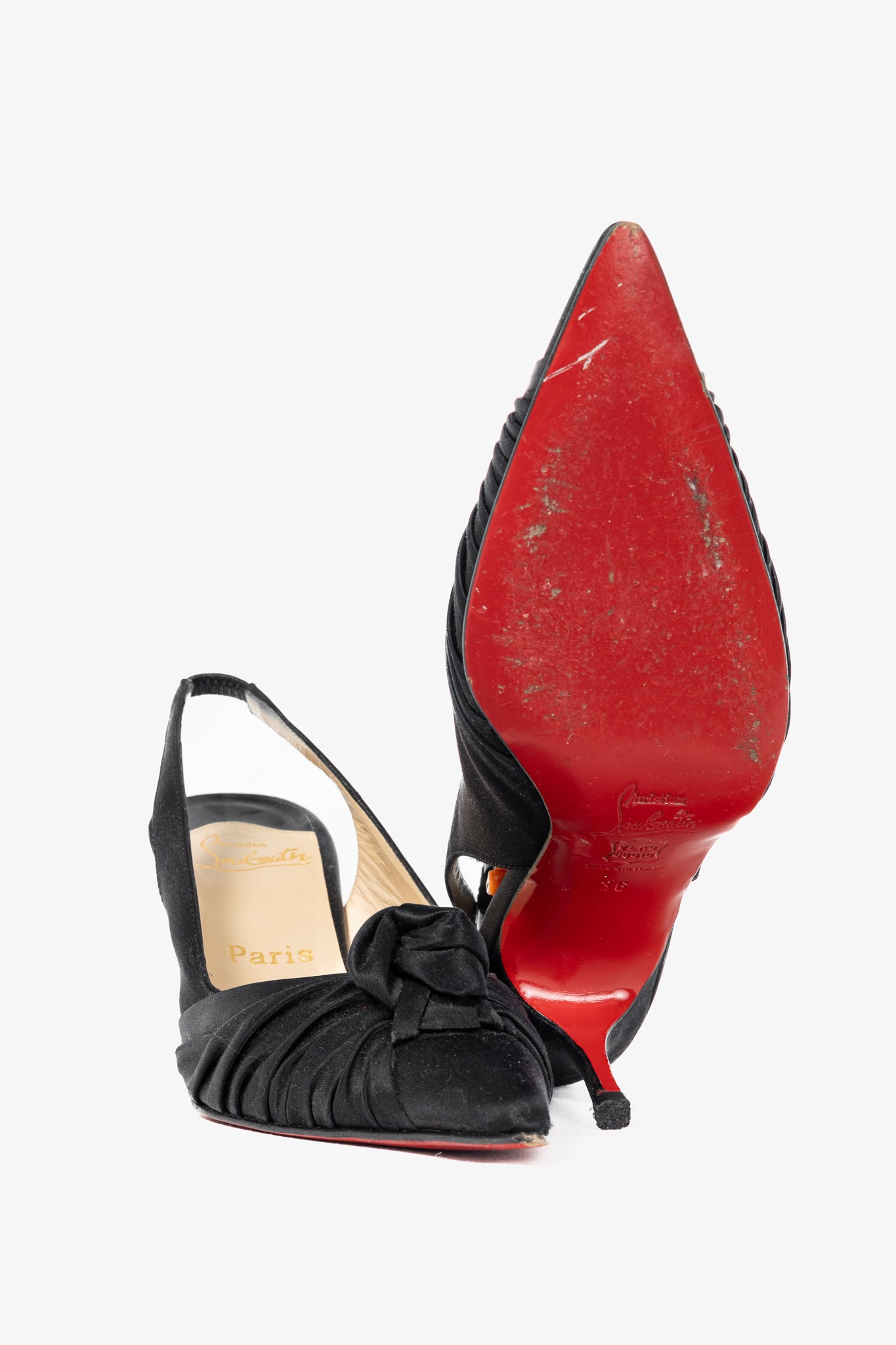 Christian Louboutin Francaise Sling Black Satin Knotted Heels