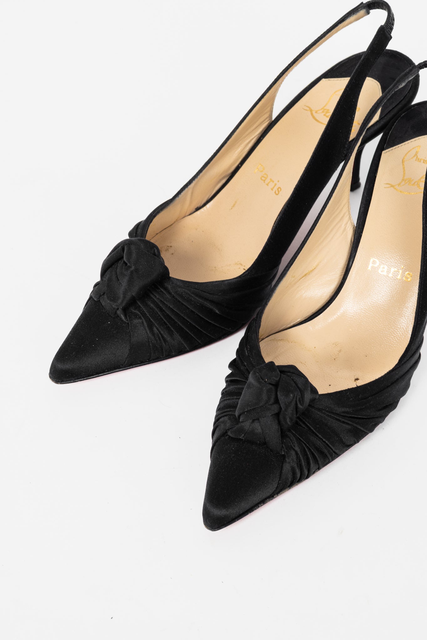 Christian Louboutin Francaise Sling Black Satin Knotted Heels