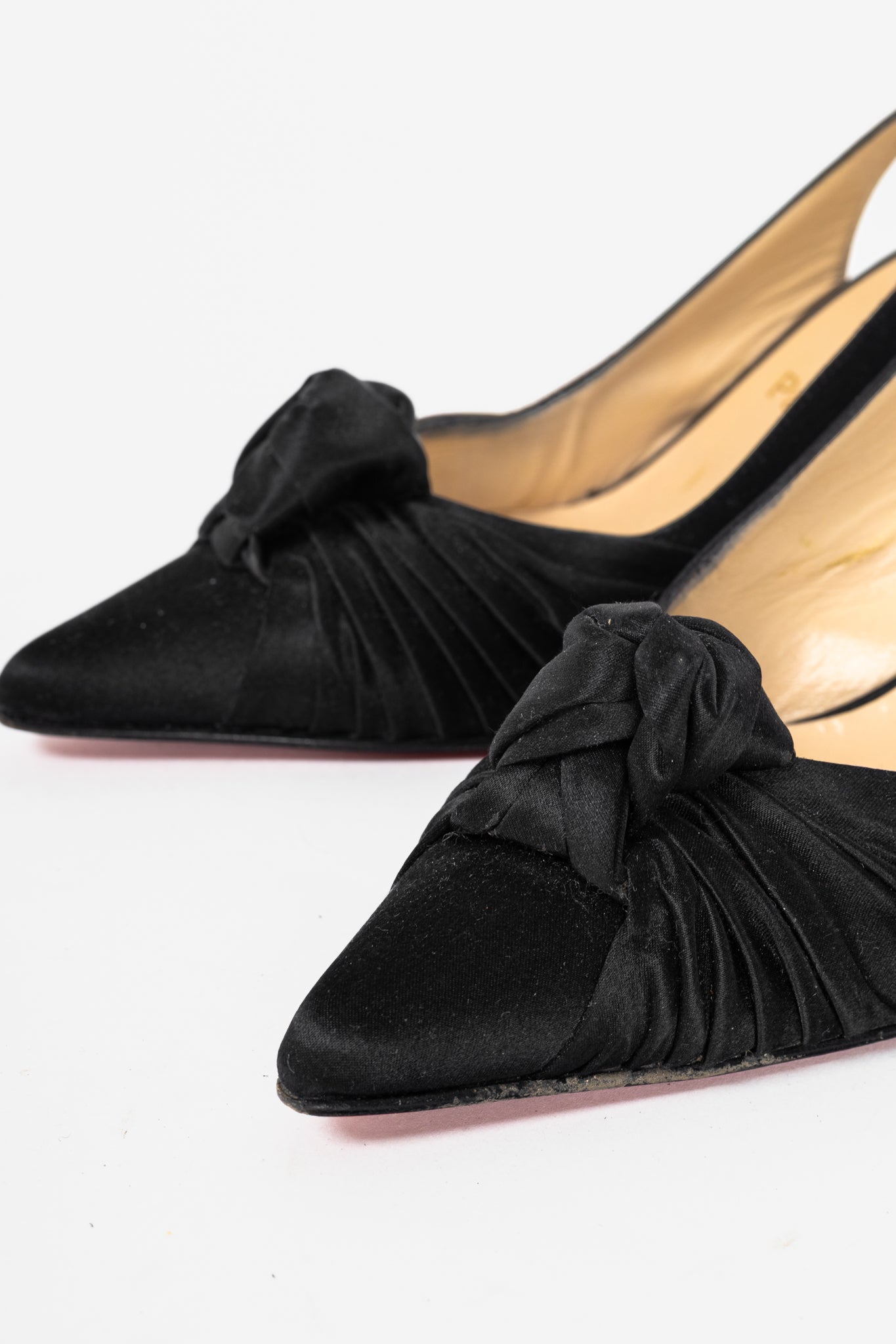 Christian Louboutin Francaise Sling Black Satin Knotted Heels
