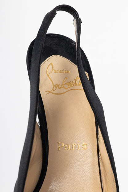 Christian Louboutin Francaise Sling Black Satin Knotted Heels