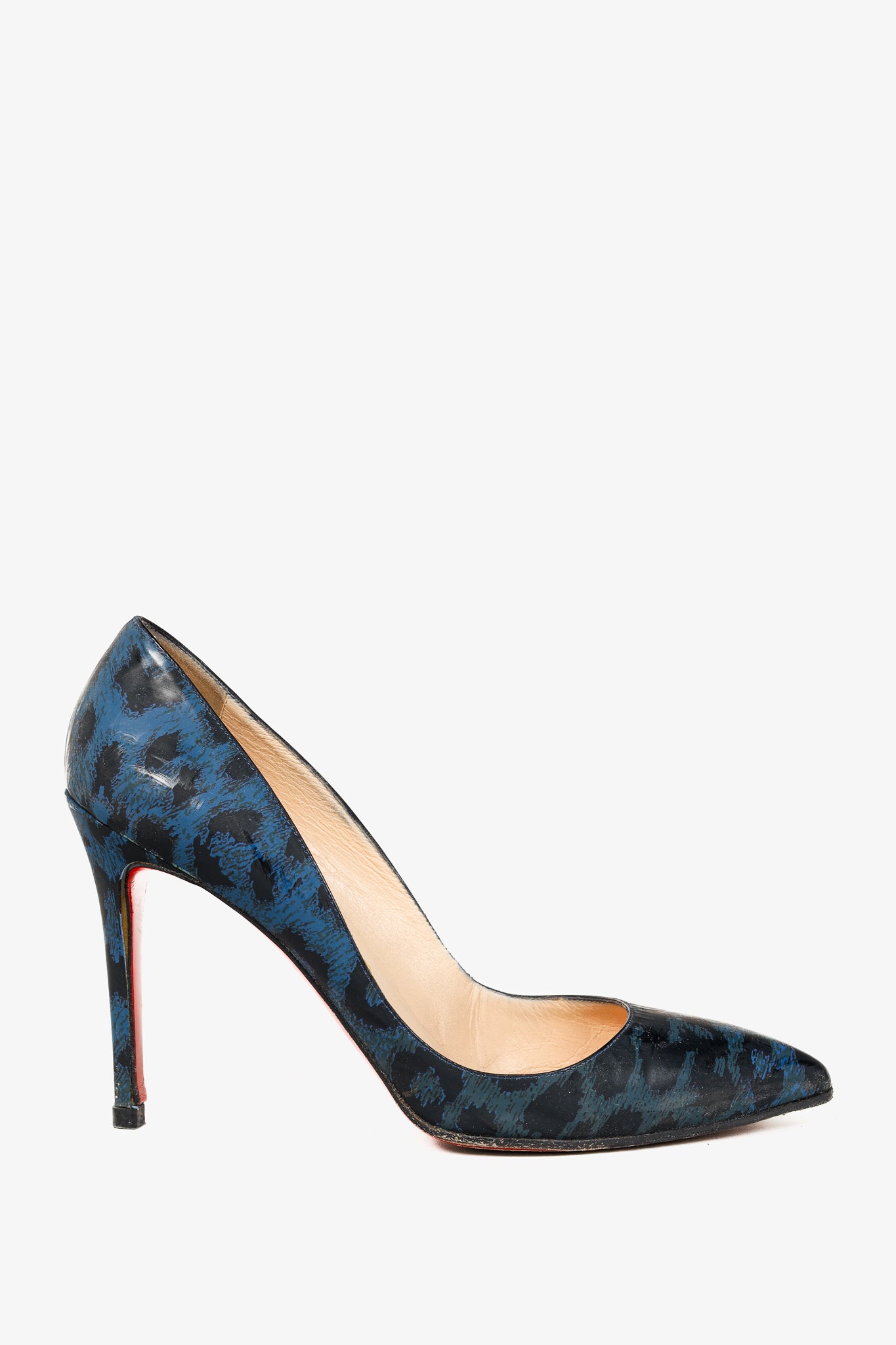 Christian Louboutin Pigalle 100 Black-Blue Patent Leopard Pointed-Toe Pumps
