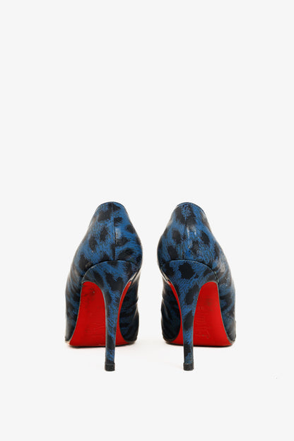 Christian Louboutin Pigalle 100 Black-Blue Patent Leopard Pointed-Toe Pumps