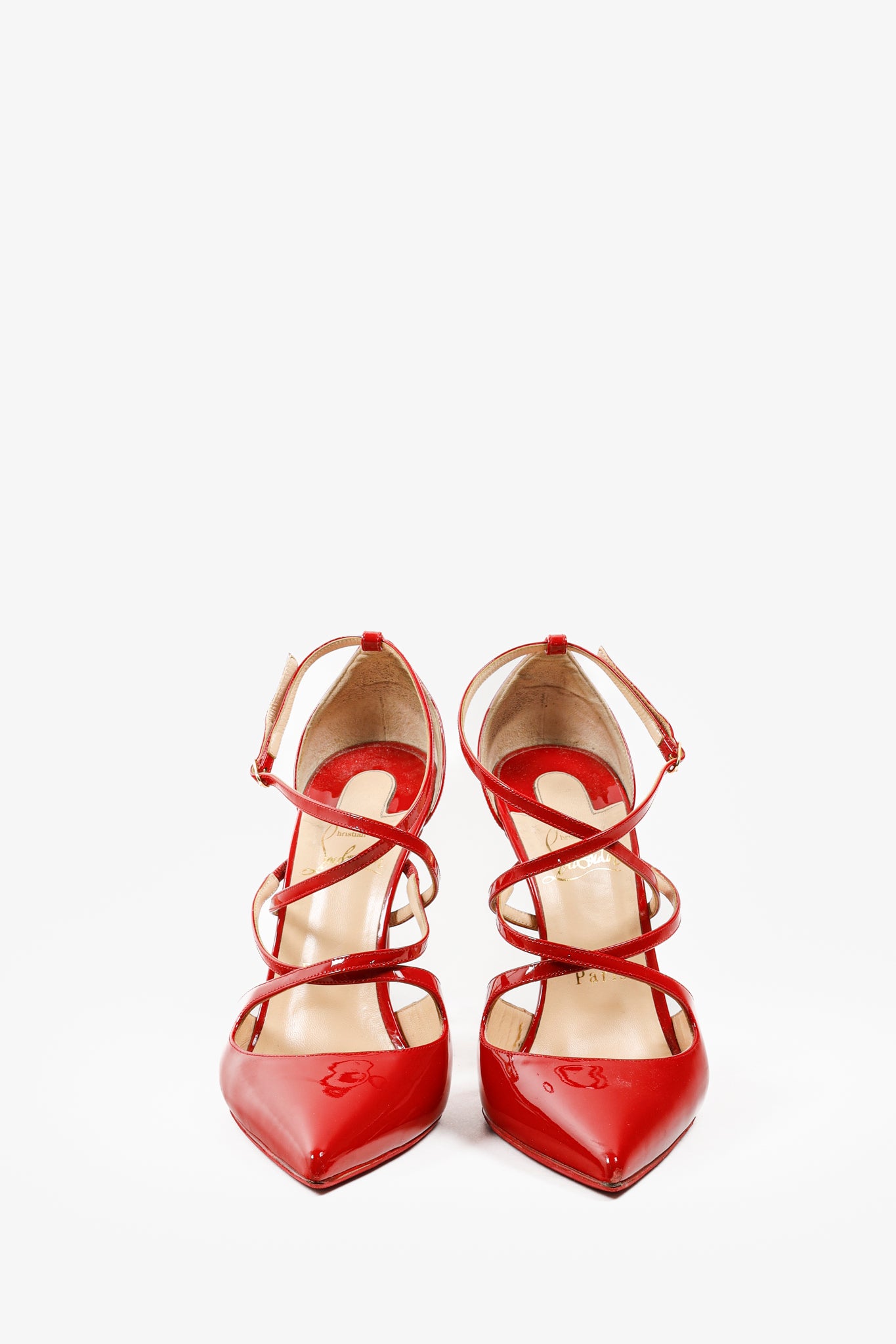 Christian Louboutin Red Patent Leather Cross-Filetika 100 Pumps