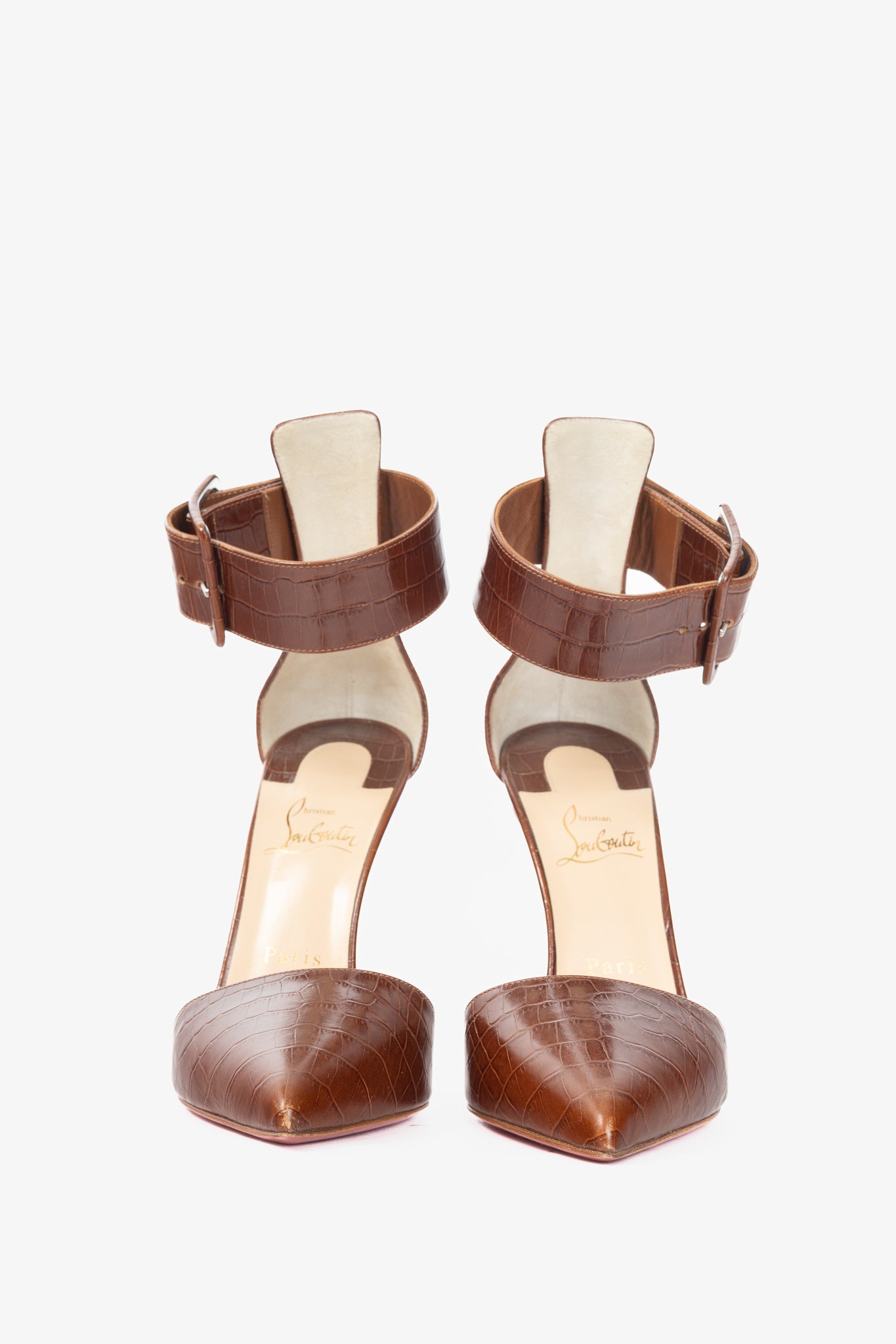 Christian Louboutin Harler 100 Cuoio Calf Croc-Embossed Pumps