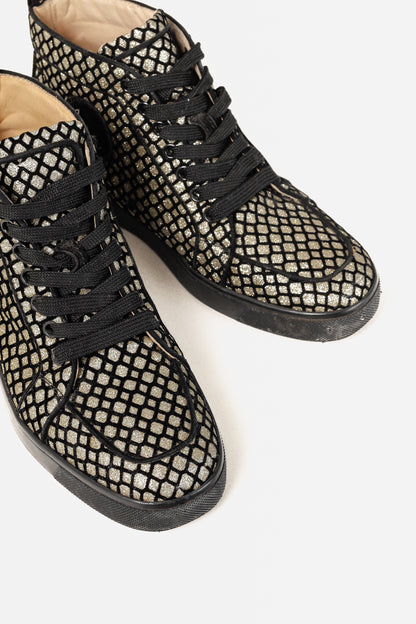 Christian Louboutin Rantus Orlato Black Glitter Gold High-Top Sneaker