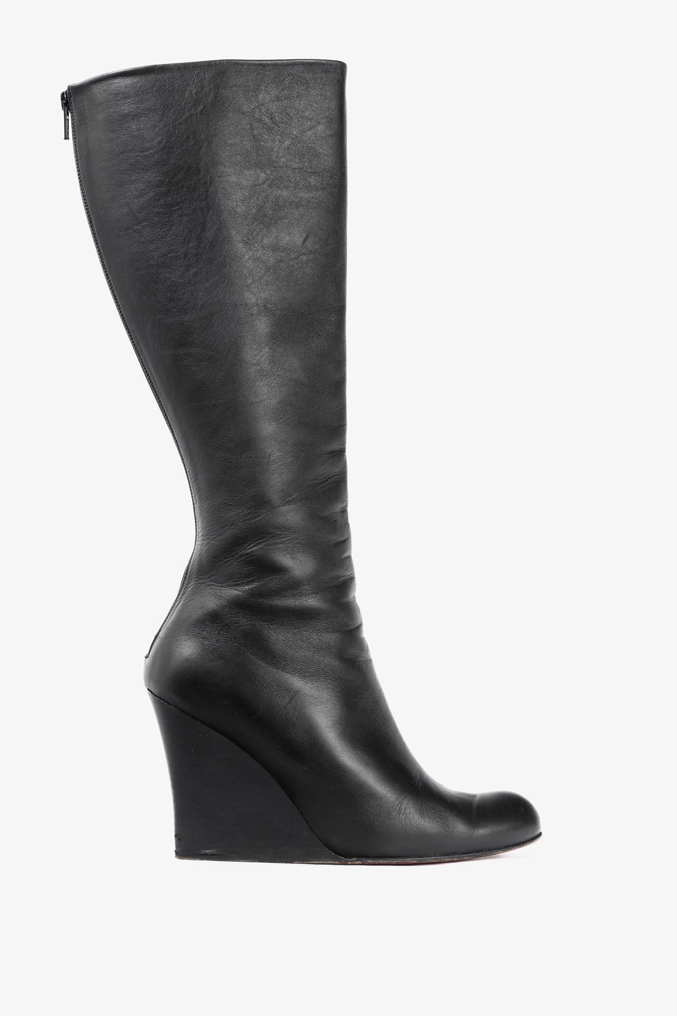 Christian Louboutin Zepita Black Leather Knee-High Wedge Boots
