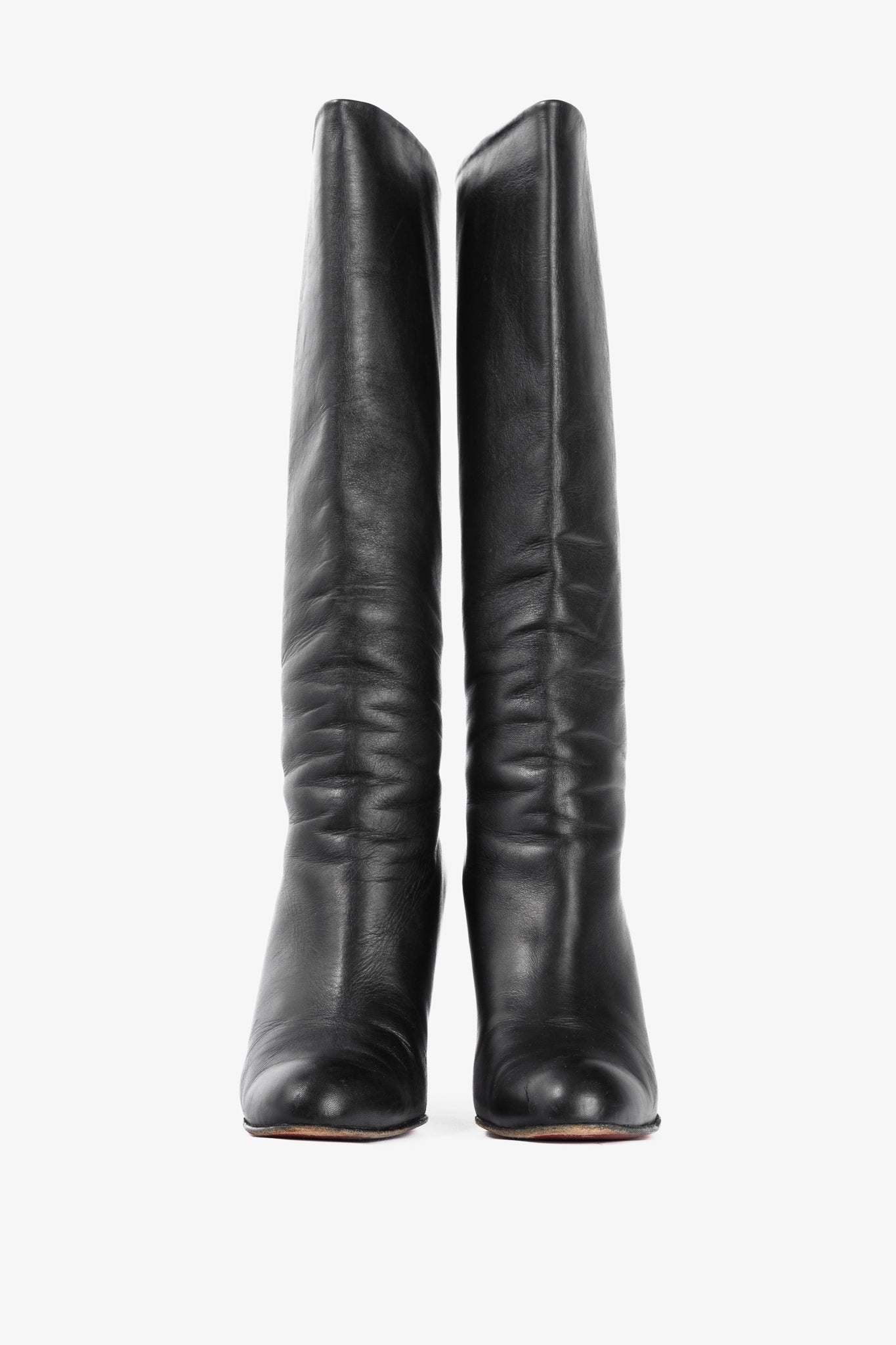 Christian Louboutin Zepita Black Leather Knee-High Wedge Boots
