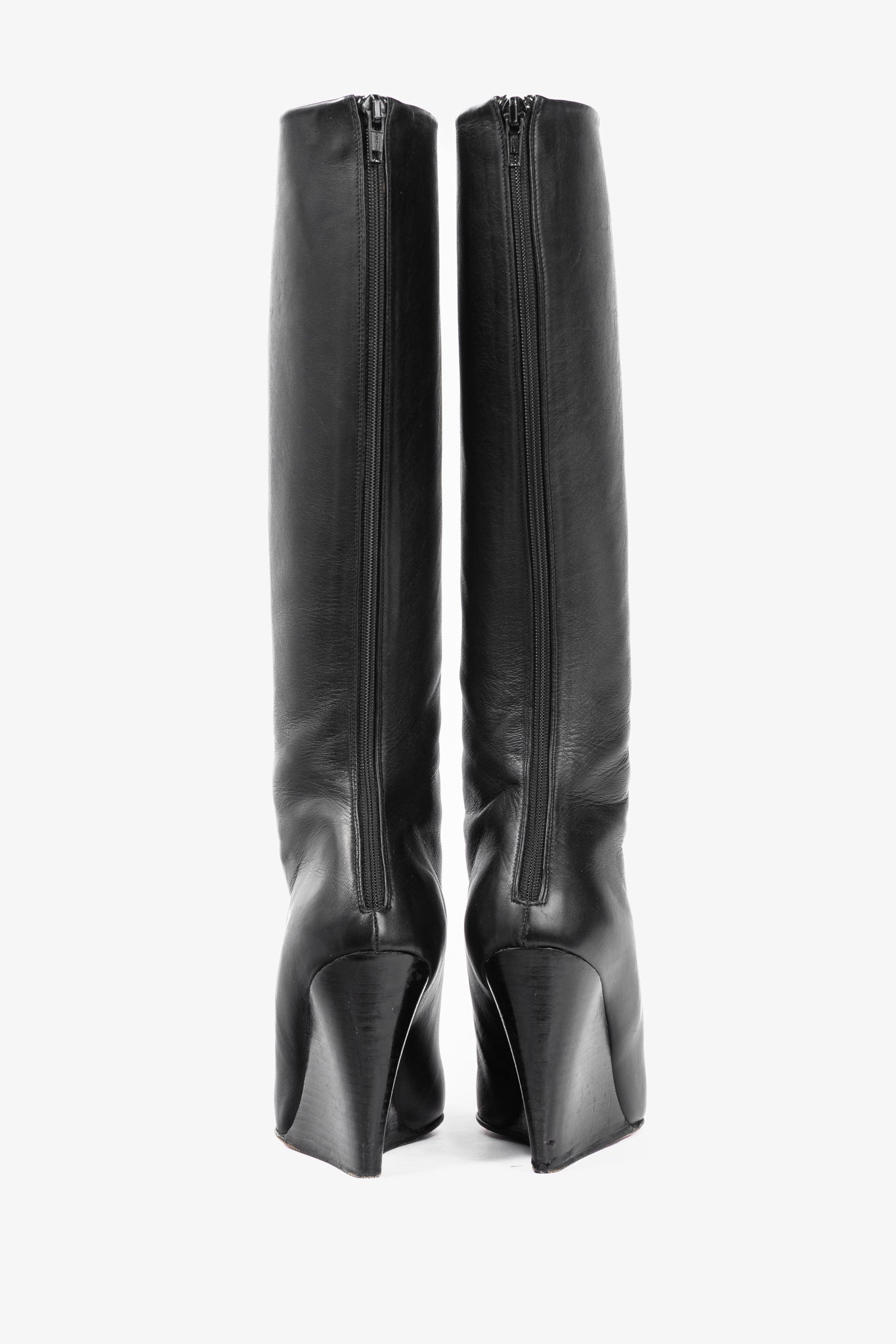 Christian Louboutin Zepita Black Leather Knee-High Wedge Boots