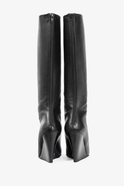 Christian Louboutin Zepita Black Leather Knee-High Wedge Boots