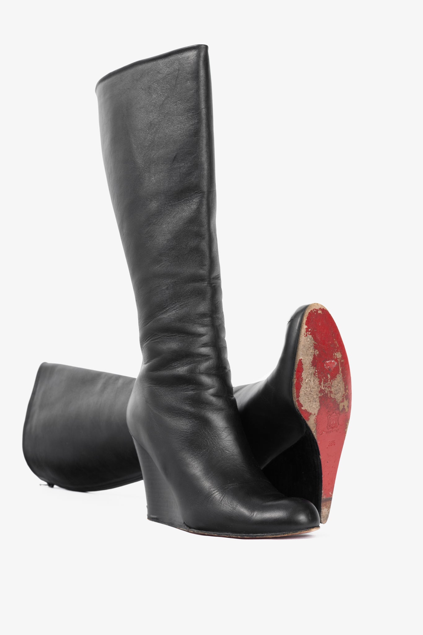 Christian Louboutin Zepita Black Leather Knee-High Wedge Boots