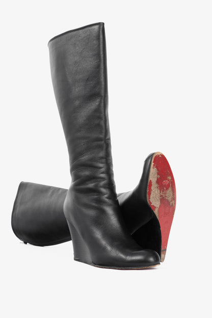 Christian Louboutin Zepita Black Leather Knee-High Wedge Boots